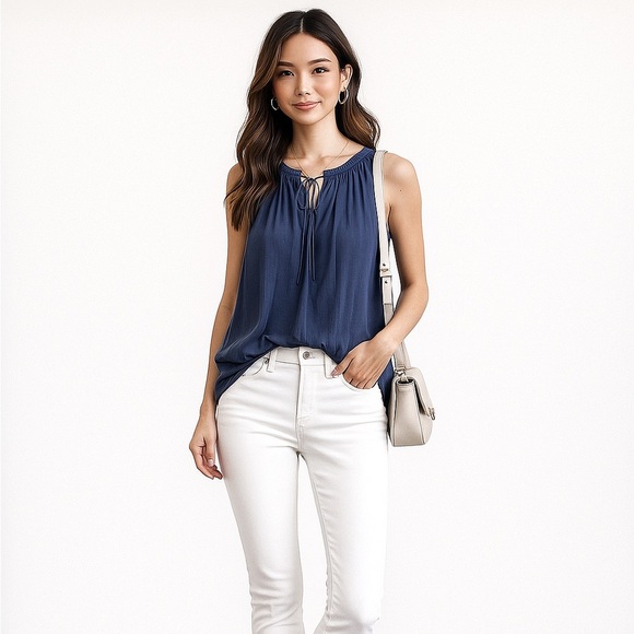 LOFT Tops - LOFT Womens Navy Blue Satin Blouse Size Small Sleeveless V Neck New